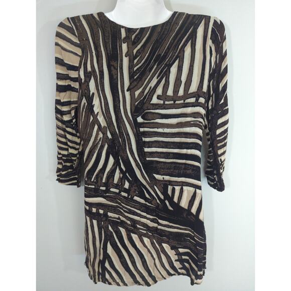 Nic+Zoe Zebra Striped V-Neck Blouse - Size PP - Cream & Brown Animal Casual Top - Picture 6 of 8